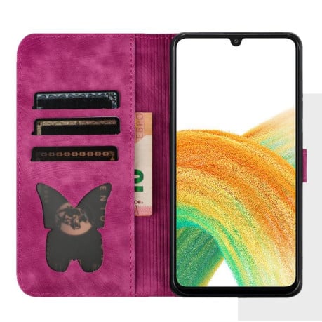 Чохол-книжка з тисненням Butterfly Cat м'яка фактура з магнітним хлястиком на Samsung Galaxy S25 FE 5G - рожевий