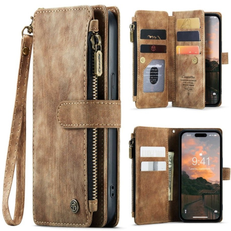 Кожаный чехол-кошелек CaseMe-C30 для iPhone 15 Pro Max - коричневый