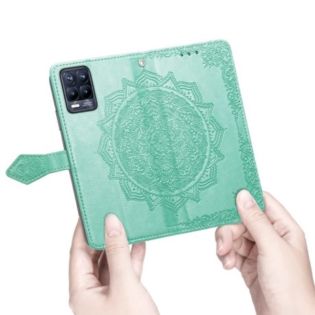 Чехол-книжка Mandala Embossing Pattern на Realme 8 5G/Narzo 30 5G / Realme V13 5G - зеленый