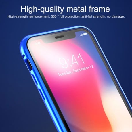 Двухсторонний магнитный чехол Adsorption Metal Frame для iPhone XR - черный