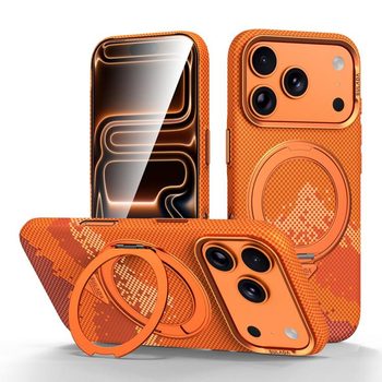 Кевларовий чохол Sulada Kevlar Pixel Grid з поворотним магнітним тримачем на iPhone 18 Pro Max — помаранчевий
