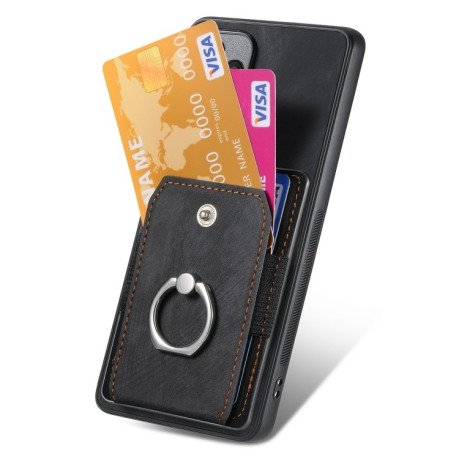 Чехол-книжка Retro Skin-feel Ring Card Wallet для Xiaomi Redmi Note 13 - черный