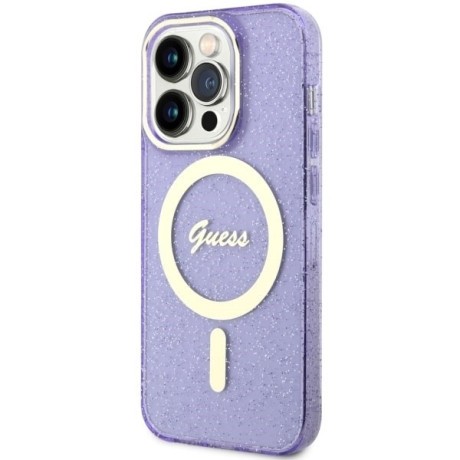 Оригінальний чохол Guess Glitter Gold MagSafe для iPhone 14 Pro Max - purple