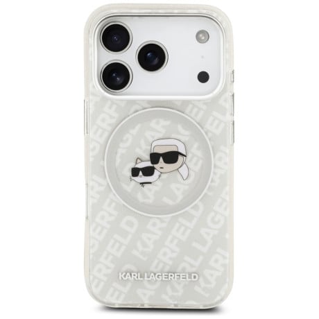 Оригинальный чехол Karl Lagerfeld IML Glitter Karl&amp;Choupette Heads Logo с MagSafe на iPhone 17 Pro Max - Gray