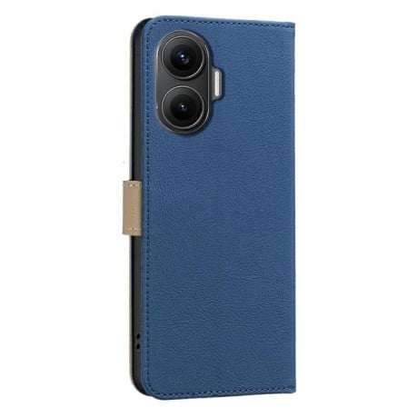 Чехол-книжка Splicing Color Hollow Flower Pattern RFID для Xiaomi Poco F7 5G - синій