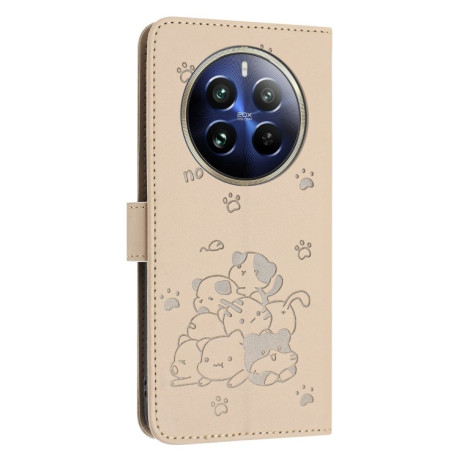 Чохол-книжка Embossed Kitten Phone Leather для Realme 12+ 5G/12 4G/13 4G - бежевий