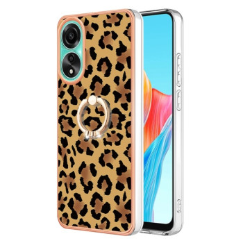Противоударный чехол Electroplating Dual-side IMD with Ring Holder для OPPO A78 4G - леопард