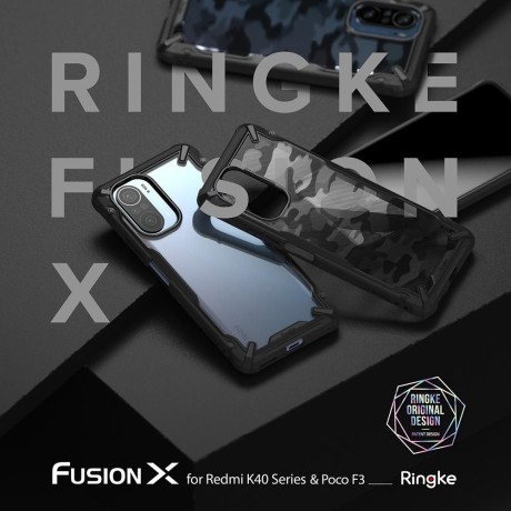 Оригинальный чехол Ringke Fusion X Design durable для Xiaomi Mi 11i/Poco F3/Redmi K40/K40 Pro -Camo Black
