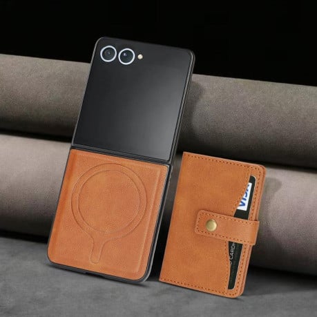 Чохол Kalebol Magnetic Button з кишенькою на карт та MagSafe на Samsung Galaxy Filp 7 - коричневий