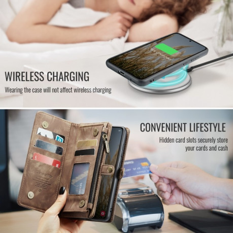 Чохол-гаманець CaseMe 008 Series Zipper Style для Samsung Galaxy S24 FE 5G - коричневий