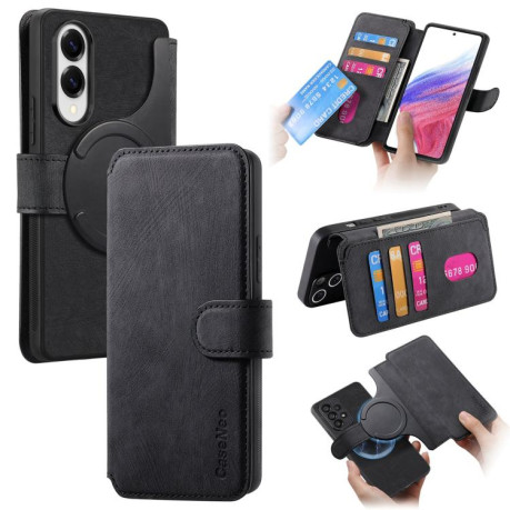 Чехол-книжка CaseNeo MagSafe RFID Anti-theft Retro Leather для Samsung Galaxy S25 Edge 5G - черный