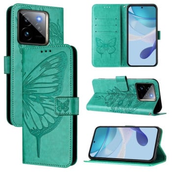 Чехол-книжка с тиснением “бабочки” и магнитным хлястиком на Realme GT7 Pro 5G - зеленый