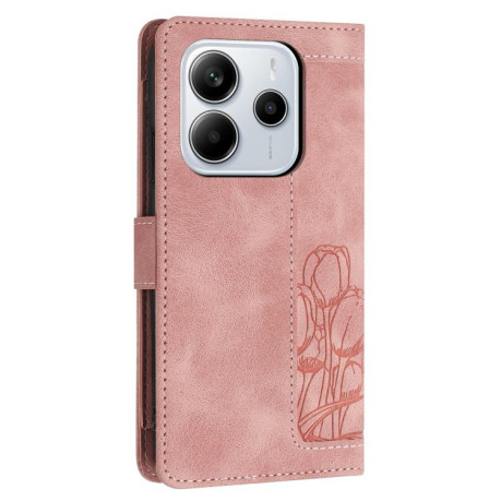 Чехол-книжка Tulips Embossed Leather для Xiaomi Redmi Note 14 4G 164.84mm - розовый