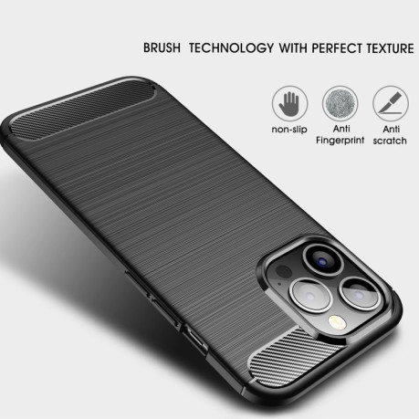 Чехол Brushed Texture Carbon Fiber на iPhone 13 Pro - черный