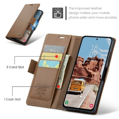 Чохол-книжка CaseMe 023 Butterfly Buckle Litchi Texture RFID Anti-theft Leather  для Samsung Galaxy S25+ 5G - коричневий