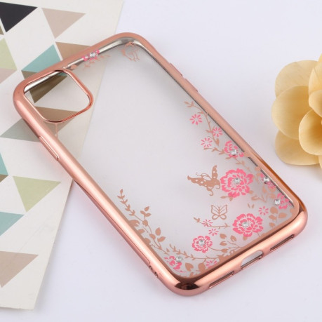 Силіконовий чохол Flowers Patterns Electroplating Soft на iPhone 11 Pro-рожеве золото