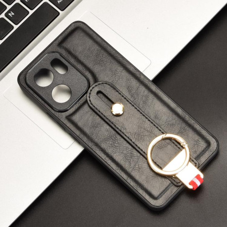 Противоударный чехол Wristband Leather Back для OPPO Reno13 F 5G - черный