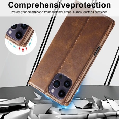 Чехол-книжка LCIMEEKE RFID для iPhone 16 Pro Max - коричневый