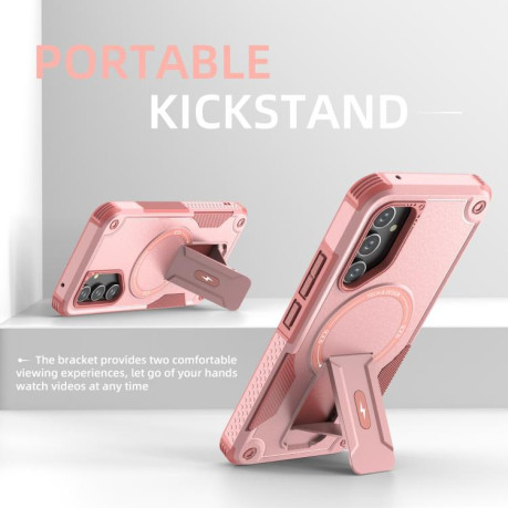 Противоударный чехол MagSafe Holder Armor PC Hybrid для Samsung Galaxy A16 4G / 5G - розовый