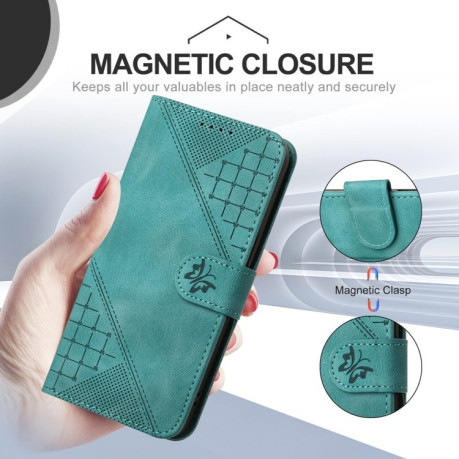 Чехол-книжка Grid Butterfly Embossed Pattern Flip Leather для Xiaomi Redmi Note 14 5G/Poco M7 Pro 5G - голубой