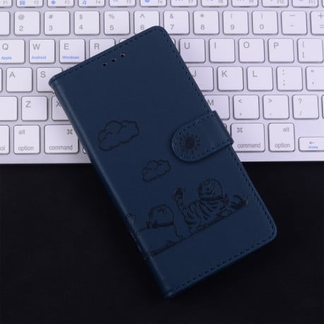 Чохол-книжка з тисненням &quot;Cute Cats&quot; та захистом від сканування RFID на Samsung Galaxy A07 4G/A06 4G/5G - синій
