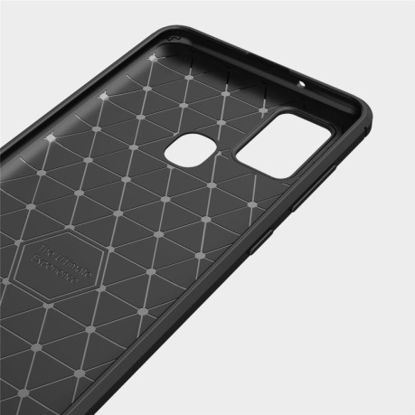 Чехол Brushed Texture Carbon Fiber на Samsung Galaxy A21s - черный