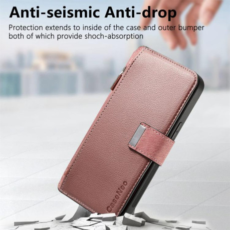 Чехол-книжка CaseNeo MagSafe RFID Anti-theft Zipper Wallet Retro Leather для Realme GT 7 Pro - розовый