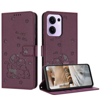 Чохол-книжка Embossed Kitten Phone Leather для OPPO Reno13 F/Reno13 FS- винно-червоний