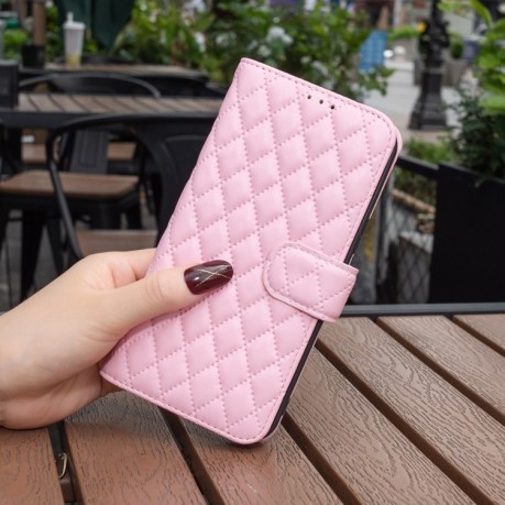 Чохол-книжка Diamond Lattice Wallet Flip Leather для Xiaomi Poco M6 4G / Redmi 13 4G - рожевий