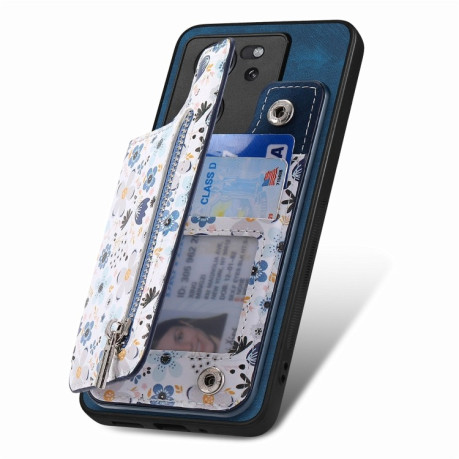 Противоударный чехол Retro Painted Zipper Wallet для Xiaomi 13 Lite - синий