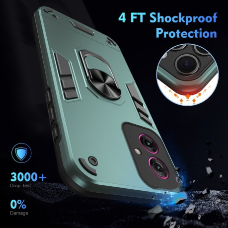Ударозащитный чехол Shockproof Metal Ring Holder для Motorola Moto G55 - зеленый
