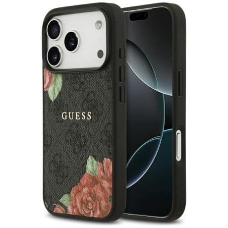 Оригинальный чехол Guess 4G Flowers Print с MagSafe на iPhone 17 Pro Max - black