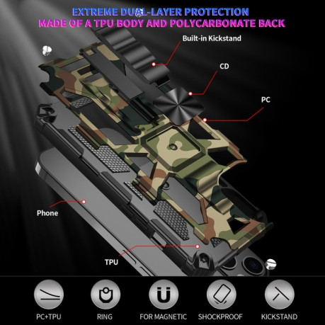 Противоударный чехол Camouflage Armor на iPhone 14/13 - зеленый