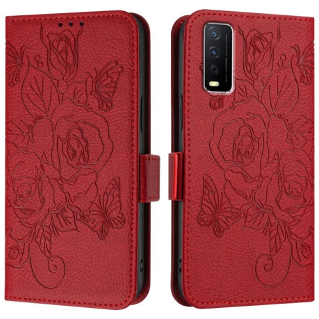 Чехол-книжка Embossed Rose RFID Anti-theft Leather для Vivo Y20 / Y20i / Y20s / Y11s / Y12s - красный