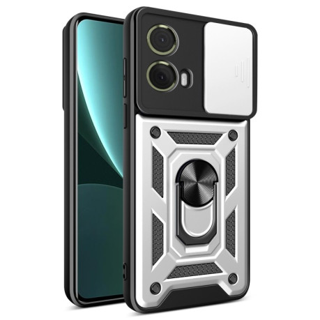 Противоударный чехол Camera Sliding для Motorola Moto G85 / S50 Neo - серебристый
