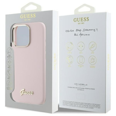 Оригінальний чохол Guess Silicone Script Metal Logo для iPhone 16 Pro Max - Pink
