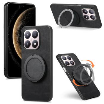Чехол Retro Leather Rotation Round Holder с поворотным круглым держателем для Xiaomi 15T — чёрный