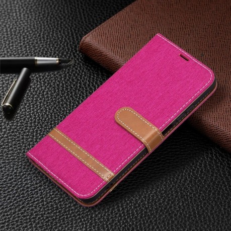 Чехол-книжка Color Matching Denim Texture на Xiaomi Redmi Note 10/10s/Poco M5s - пурпурно-красный