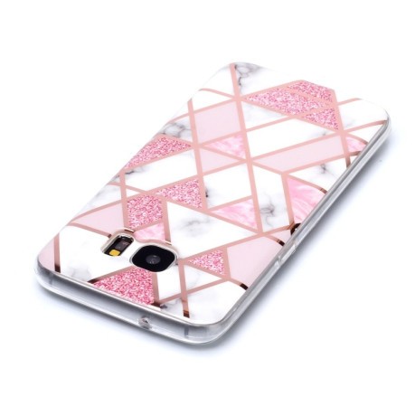 Противоударный чехол Plating Marble для Samsung Galaxy S7 edge - розовый