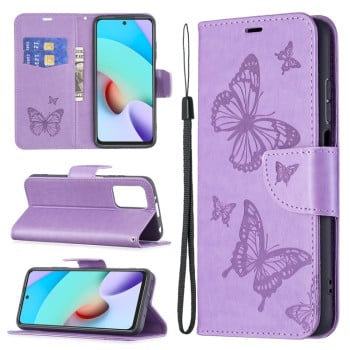 Чехол-книжка Butterflies Pattern на Xiaomi Redmi 10 - фиолетовый