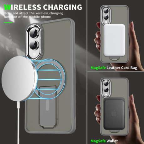 Противоударный чехол Acrylic Hybrid TPU MagSafe Holder для Samsung Galaxy S25 Edge 5G - золотой