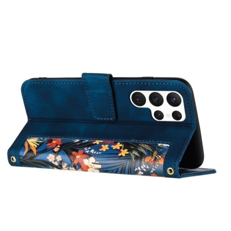Чехол-книжка Floral Pattern Leather для Samsung Galaxy S25 Ultra 5G - синий