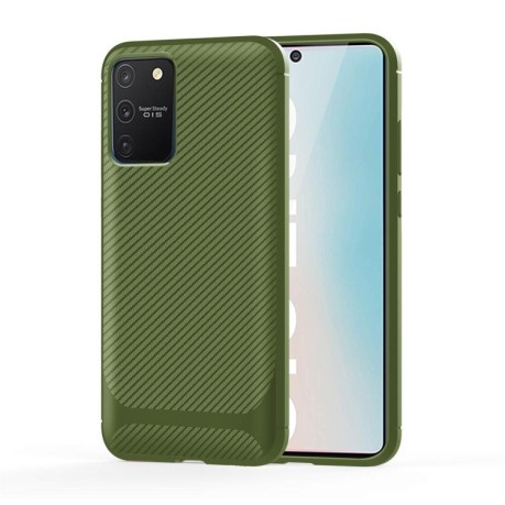 Противоударный чехол Carbon Fiber Texture на Samsung Galaxy Note 10 Lite - зеленый
