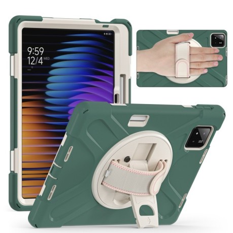 Чехол Rotatable Holder Silicone Hybrid PC для Xiaomi Pad 7 / 7 Pro - Emreald Green