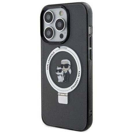 Оригинальный чехол Karl Lagerfeld Ring Stand Karl Choupette MagSafe для iPhone 15 Pro - black(KLHMP15LHMRSKCK)