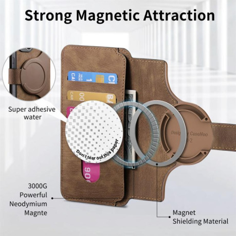 Чехол-книжка CaseNeo MagSafe RFID Anti-theft Retro Leather для Samsung Galaxy S25 Edge 5G - коричневый