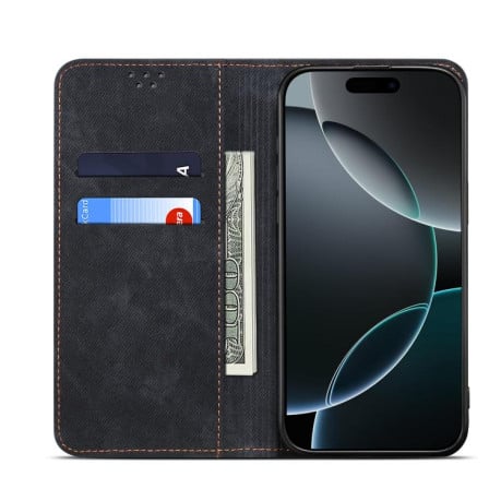 Чехол-книжка с джинсовой тканью casual на Motorola Moto G86 5G - черный