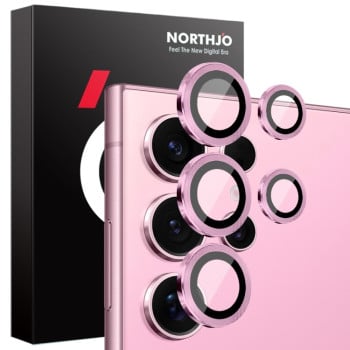 Захисне скло NORTHJO Glitter Camera Lens Protector Tempered Glass Metal Ring для Samsung Galaxy S25 Ultra 5G - рожеве