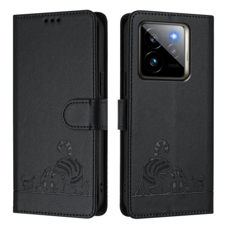Чехол-книжка Cat Embossing Pattern на Realme GT 7 Pro 5G - черный