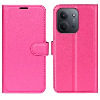 Чохол-книжка з фактурою Litchi та магнітним хлястиком на Xiaomi Redmi 15C 5G/4G EU 173mm - пурпурно-червоний